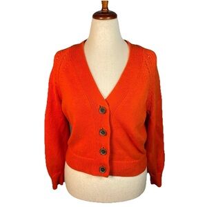 Gap Cardigan Sweater Cotton Cropped 100% Cotton Knit Size Small Orange 90s